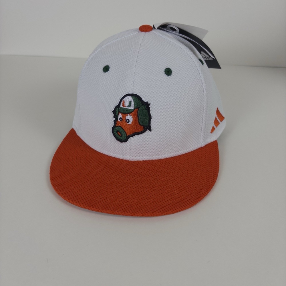 Miami Hurricanes Hat Cap Fitted Maniac Adidas Mens 7 3/8 White NCAA Football